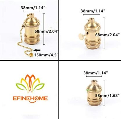 EFINEHOME 2 Pack Lamp or Fixture Replacement, E26/ E27 Solid Brass Industrial Light Socket Vintage Edison Pendant Lamp Copper Holder with Switch 4 EFINEHOME 2 Pack Lamp or Fixture Replacement, E26/ E27 Solid Brass Industrial Light Socket Vintage Edison Pendant Lamp Copper Holder with Switch - Image 4
