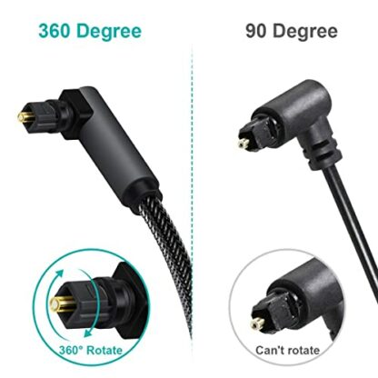 EMK Optical Cable, 90 Degree Toslink 360 Degree Free Rotating Connector Fiber Optic Cable S/PDIF Toslink Male to Male Cable for Home Theater Soundbar TV PS4 Xbox Gray 3 EMK Optical Cable, 90 Degree Toslink 360 Degree Free Rotating Connector Fiber Optic Cable S/PDIF Toslink Male to Male Cable for Home Theater Soundbar TV PS4 Xbox Gray - Image 3