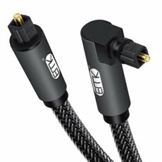 EMK Optical Cable, 90 Degree Toslink 360 Degree Free Rotating Connector Fiber Optic Cable S/PDIF Toslink Male to Male Cable for Home Theater Soundbar TV PS4 Xbox Gray