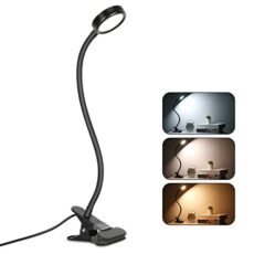 EYOCEAN Reading Lamp, LED Bedside Lamp, Gooseneck Clamp Light, Children's Bed Lamp, 3 Modes & 9 Brightness Levels, Eye Care Desk Lamp for Office, Home Use, Adapter Included, 5 W, Black