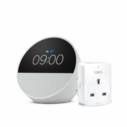 Echo Spot | Glacier White + TP-Link Tapo P110M Smart Plug with Energy Monitoring, Works with Alexa - Smart Home Starter Kit - Image 2