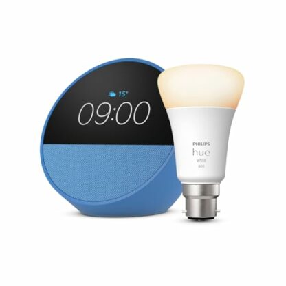 Echo Spot | Ocean Blue + Philips Hue White LED Smart Light Bulb (B22), Works with Amazon Alexa Devices - Smart Home Starter Kit 2 Echo Spot | Ocean Blue + Philips Hue White LED Smart Light Bulb (B22), Works with Amazon Alexa Devices - Smart Home Starter Kit - Image 2