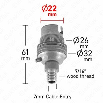 ElekTek Lamp Holder Unswitched Bayonet Cap B22 with Shade Ring and Wood Nipple - Choose Finish Colour 3 ElekTek Lamp Holder Unswitched Bayonet Cap B22 with Shade Ring and Wood Nipple - Choose Finish Colour - Image 3