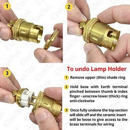 ElekTek Lamp Holder Unswitched Bayonet Cap B22 with Shade Ring and Wood Nipple - Choose Finish Colour 4 ElekTek Lamp Holder Unswitched Bayonet Cap B22 with Shade Ring and Wood Nipple - Choose Finish Colour - Image 4