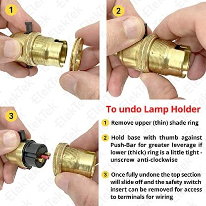 ElekTek Safety Switch Lamp Bulb Holder B22 with Shade Ring and Locking Screw in Base - Image 4