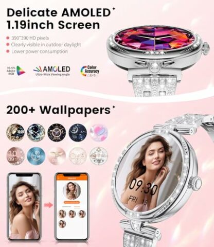 FEELNEVER Women's Smart Watch with Bluetooth Calling, 1.19 Inch Smart Watch with Sleep Monitoring Heart Rate Pedometer Calories 123 Sports Modes, IP68 Waterproof,FV4 4 FEELNEVER Women's Smart Watch with Bluetooth Calling, 1.19 Inch Smart Watch with Sleep Monitoring Heart Rate Pedometer Calories 123 Sports Modes, IP68 Waterproof,FV4 - Image 4