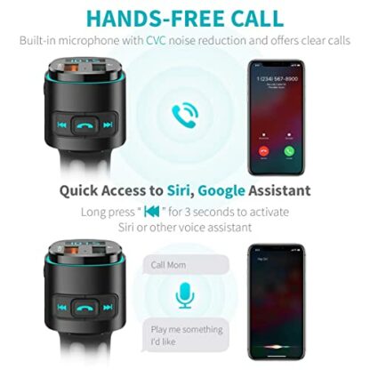FM Transmitter Car, [Upgraded] ORIA Bluetooth Wireless Radio Adapter with Voice Assistant, QC3.0 Charging, 7 RGB Colors Lights, MP3 Player Car Charger, Hands-free Calling, USB Drive/TF Card - Image 3