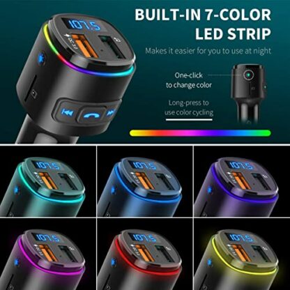 FM Transmitter Car, [Upgraded] ORIA Bluetooth Wireless Radio Adapter with Voice Assistant, QC3.0 Charging, 7 RGB Colors Lights, MP3 Player Car Charger, Hands-free Calling, USB Drive/TF Card - Image 4
