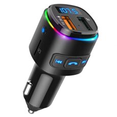FM Transmitter Car, [Upgraded] ORIA Bluetooth Wireless Radio Adapter with Voice Assistant, QC3.0 Charging, 7 RGB Colors Lights, MP3 Player Car Charger, Hands-free Calling, USB Drive/TF Card