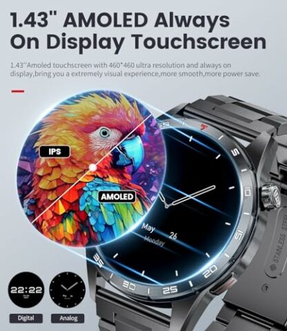 FOXBOX Smart Watch for Men (3 Straps),1.43'' AMOLED Fitness Waterproof Smartwatch,100+ Sport Modes with Bluetooth,Heart Rate, Sleep Calorie Blood Oxygen Monitor for Android iOS 400mAh 3 FOXBOX Smart Watch for Men (3 Straps),1.43'' AMOLED Fitness Waterproof Smartwatch,100+ Sport Modes with Bluetooth,Heart Rate, Sleep Calorie Blood Oxygen Monitor for Android iOS 400mAh - Image 3