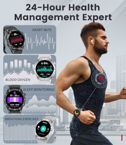 FOXBOX Smart Watch for Men (3 Straps),1.43'' AMOLED Fitness Waterproof Smartwatch,100+ Sport Modes with Bluetooth,Heart Rate, Sleep Calorie Blood Oxygen Monitor for Android iOS 400mAh 4 FOXBOX Smart Watch for Men (3 Straps),1.43'' AMOLED Fitness Waterproof Smartwatch,100+ Sport Modes with Bluetooth,Heart Rate, Sleep Calorie Blood Oxygen Monitor for Android iOS 400mAh - Image 4
