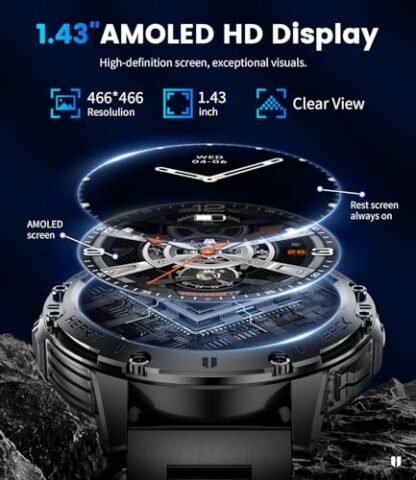 FOXBOX Smart Watch for Men Answer/Make Call, 1.43" AMOLED Military Smartwatch with Torch 530mAh Activity Fitness Tracker 100+ Sport Modes IP68 Waterproof Heart Rate Sleep Monitor for Android iOS 2024 - Image 4