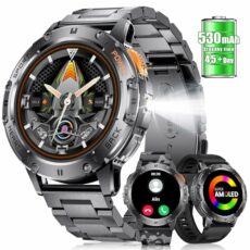 FOXBOX Smart Watch for Men Answer/Make Call, 1.43" AMOLED Military Smartwatch with Torch 530mAh Activity Fitness Tracker 100+ Sport Modes IP68 Waterproof Heart Rate Sleep Monitor for Android iOS 2024