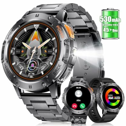 FOXBOX Smart Watch for Men Answer/Make Call, 1.43" AMOLED Military Smartwatch with Torch 530mAh Activity Fitness Tracker 100+ Sport Modes IP68 Waterproof Heart Rate Sleep Monitor for Android iOS 2024 - Image 2