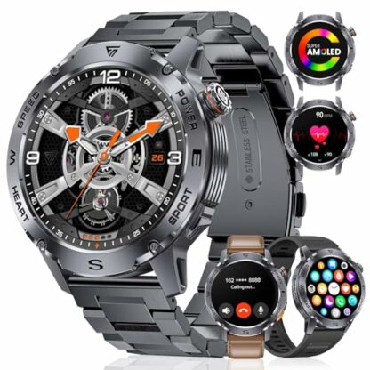 FOXBOX Smart Watch for Men Bluetooth Call(3 Straps),1.43" AMOLED Military Smartwatch 460mAh 3ATM Waterproof 100+ Sports Calorie Heart Rate Blood Oxygen Pressure Sleep Monitor for Android iOS 2 FOXBOX Smart Watch for Men Bluetooth Call(3 Straps),1.43" AMOLED Military Smartwatch 460mAh 3ATM Waterproof 100+ Sports Calorie Heart Rate Blood Oxygen Pressure Sleep Monitor for Android iOS - Image 2
