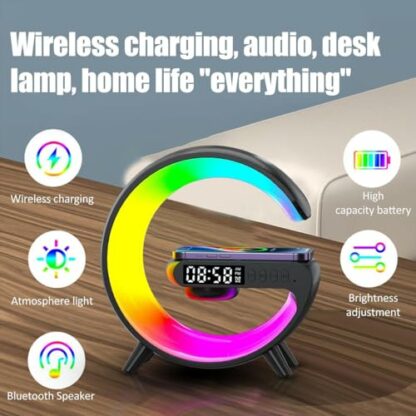 G Shape Table Lamp Wireless Speaker Night Light with Wireless Charging Function Bedside Lamp with Alarm Clock & Charging Function Bedroom Bedside Lamp for Bedroom Birthday Gifts - Image 3