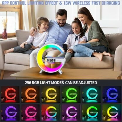 G Shape Table Lamp Wireless Speaker Night Light with Wireless Charging Function Bedside Lamp with Alarm Clock & Charging Function Bedroom Bedside Lamp for Bedroom Birthday Gifts - Image 4