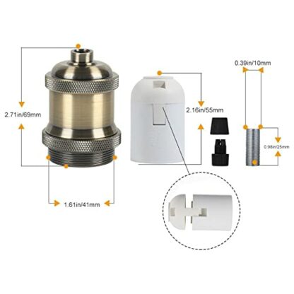 GABORI Vintage E26 Lamp Socket, Edison Retro Pendant Lamp Holder, 210℃ Heat Resistant Standard Screw-in Lamp Socket for Vintage Edison Bulbs Pendant Lamp, DIY Champagne Gold Antique Brass Color 8-Pack - Image 3