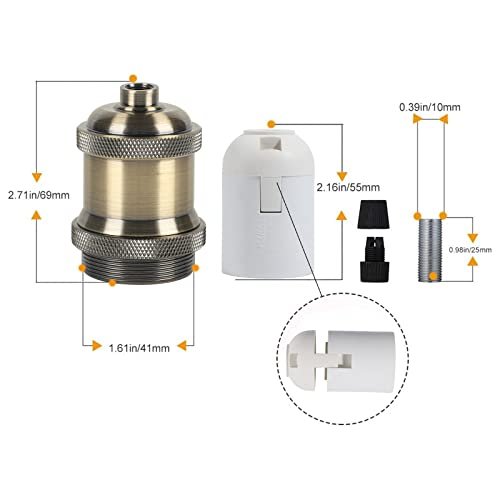 GABORI Vintage E26 Lamp Socket, Edison Retro Pendant Lamp Holder, 210℃ Heat Resistant Standard Screw-in Lamp Socket for Vintage Edison Bulbs Pendant Lamp, DIY Champagne Gold Antique Brass Color 8-Pack - Image 3
