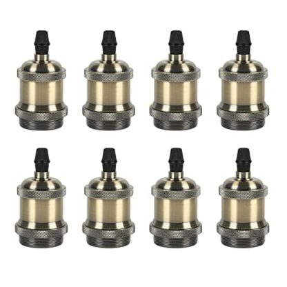 GABORI Vintage E26 Lamp Socket, Edison Retro Pendant Lamp Holder, 210℃ Heat Resistant Standard Screw-in Lamp Socket for Vintage Edison Bulbs Pendant Lamp, DIY Champagne Gold Antique Brass Color 8-Pack - Image 2