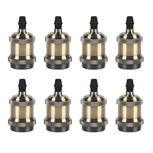 GABORI Vintage E26 Lamp Socket, Edison Retro Pendant Lamp Holder, 210℃ Heat Resistant Standard Screw-in Lamp Socket for Vintage Edison Bulbs Pendant Lamp, DIY Champagne Gold Antique Brass Color 8-Pack