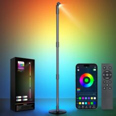 GGIE LED Floor Lamp, 360° RGB Corner Floor Lamp with Spotlight, 16 Million Colour Changing Standing Lamp with Music Sync, App & Remote Control, DIY Mode & Timing, Modern Mood Lighting for Living Room