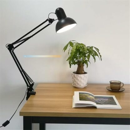 GZZBMY Desk Lamp Retro Flexible Swing Arm Clamp with Plug and Switch Bedside Lamps Three Level Dimming Architect Task Table Lamp Adjustable Rotatable E27 Metal Reading Reading Lamp for Office Bedside - Image 2