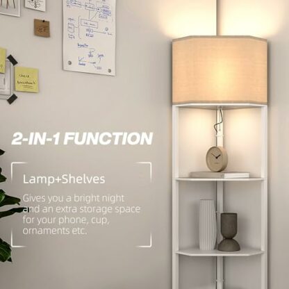 HOMCOM Corner Floor Lamp with Shelves, Modern Tall Standing Lamps for Living Room, Bedroom, with Chain Switch Bulb not Included 4 HOMCOM Corner Floor Lamp with Shelves, Modern Tall Standing Lamps for Living Room, Bedroom, with Chain Switch Bulb not Included - Image 4