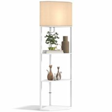 HOMCOM Corner Floor Lamp with Shelves, Modern Tall Standing Lamps for Living Room, Bedroom, with Chain Switch Bulb not Included