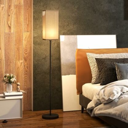 HOMCOM Floor Lamp, Modern Standing Lamp with Linen Shade, Tall Lamps for Living Room, Bedroom, with Foot Switch, Bulb not Included, Black - Image 3