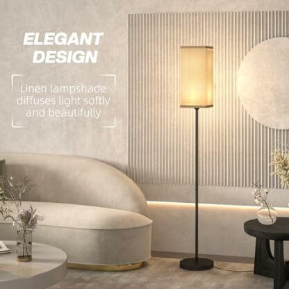 HOMCOM Floor Lamp, Modern Standing Lamp with Linen Shade, Tall Lamps for Living Room, Bedroom, with Foot Switch, Bulb not Included, Black - Image 4