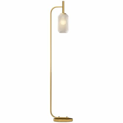 HOMCOM Floor Lamp for Living Room with Glass Lampshade, Modern Standing Lamp with Foot Switch for Bedroom, Bulb not Included, Gold Tone 2 HOMCOM Floor Lamp for Living Room with Glass Lampshade, Modern Standing Lamp with Foot Switch for Bedroom, Bulb not Included, Gold Tone - Image 2