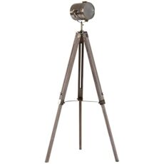 HOMCOM Industrial Tripod Floor Lamp, Nautical Searchlight with Adjustable Height, Wood Legs, E12 Lamp Base for Living Room, Bedroom