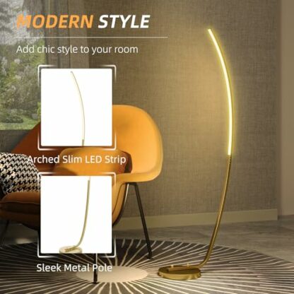 HOMCOM LED Floor Lamp with 3 Adjustable Brightness, Modern Standing Lamp with Foot Switch for Bedroom, Living Room, Gold Tone 4 HOMCOM LED Floor Lamp with 3 Adjustable Brightness, Modern Standing Lamp with Foot Switch for Bedroom, Living Room, Gold Tone - Image 4