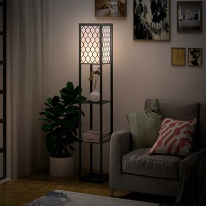 HOMCOM Modern Shelf Floor Lamp Light with 4-Tier Open Shelves Large Storage Display, for Living Room, 160cm, Bulb not Included, Black 3 HOMCOM Modern Shelf Floor Lamp Light with 4-Tier Open Shelves Large Storage Display, for Living Room, 160cm, Bulb not Included, Black - Image 3