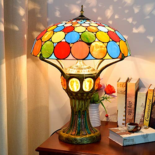 HXFFXHF Retro Style Stained Glass Table L Colored Beads Pattern Large Living Room Bedroom Desk Lamp Retro Dining Room Bar Hotel Decorative Table Lamp Stained Glass Table Lamp - Image 3