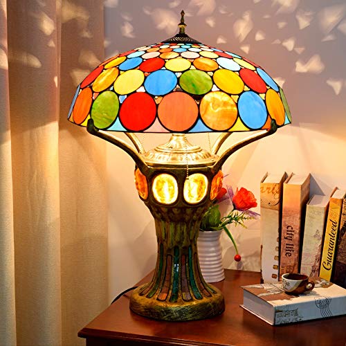HXFFXHF Retro Style Stained Glass Table L Colored Beads Pattern Large Living Room Bedroom Desk Lamp Retro Dining Room Bar Hotel Decorative Table Lamp Stained Glass Table Lamp - Image 4