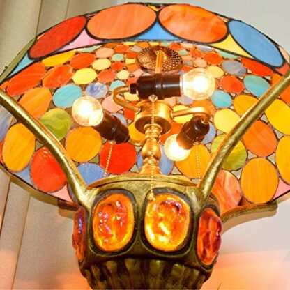 HXFFXHF Retro Style Stained Glass Table L Retro Dining Room Bar Hotel Decorative Table Lamp Colored Beads Large Living Room Bedroom Desk Lamp Stained Glass Table Lamp - Image 3