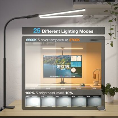 Hensam LED Desk Lamp for Office,Double Head Desk Light with Clamp,Monitor Light Bar 5 Color Modes,Table Lamp for Study - Image 4