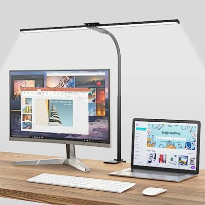 Hensam LED Desk Lamp for Office,Double Head Desk Light with Clamp,Monitor Light Bar 5 Color Modes,Table Lamp for Study - Image 2