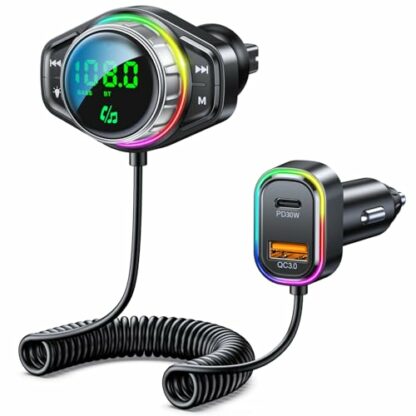 ISEYOU Bluetooth Car Adapter, Bluetooth 5.3 FM Transmitter for Car, 48W Dual USB Bluetooth Adapter with HiFi Sound & Bass Mode, Hands-Free Calling, Customizable RGB Light, Voice Assistant Support 2 ISEYOU Bluetooth Car Adapter, Bluetooth 5.3 FM Transmitter for Car, 48W Dual USB Bluetooth Adapter with HiFi Sound & Bass Mode, Hands-Free Calling, Customizable RGB Light, Voice Assistant Support - Image 2
