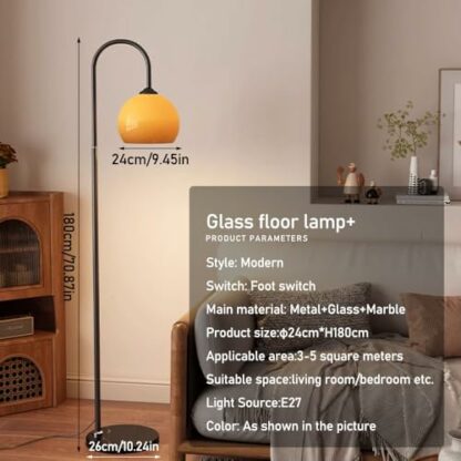 ITETONE Orange Glass Shade Floor Lamp Classical Decorative Standing Lamps Polished Metal Vertical Lamp Indoor Reading Tall Lamps Sofa Corner Standing Floor Lights Foot Switch Marble Base - Image 3