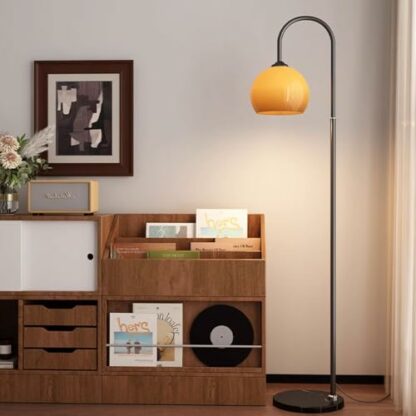 ITETONE Orange Glass Shade Floor Lamp Classical Decorative Standing Lamps Polished Metal Vertical Lamp Indoor Reading Tall Lamps Sofa Corner Standing Floor Lights Foot Switch Marble Base - Image 4