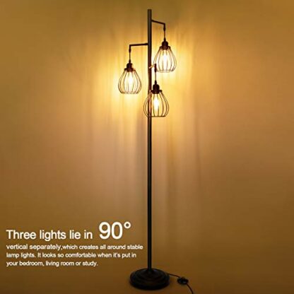 Industrial Floor Lamp for Living Room, Tree Floor Lamp with 3 Elegant Teardrop Cage Head& ST58 Edison LED Bulbs, Sturdy Base Tall Vintage Pole Light Great for Farmhouse Rustic Home Bedroom Office 4 Industrial Floor Lamp for Living Room, Tree Floor Lamp with 3 Elegant Teardrop Cage Head& ST58 Edison LED Bulbs, Sturdy Base Tall Vintage Pole Light Great for Farmhouse Rustic Home Bedroom Office - Image 4