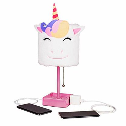 Inno Casa Table Lamp, Unicorn Plush Shade Desk Lamp with 2 USB Charging Ports and 1 Power Outlet, for Bedroom, Reading Room & Living Room for Kids - Image 2