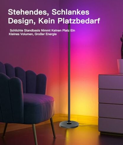Irosiy Smart RGB Floor Lamp, WiFi & Bluetooth Controlled, 16 Million Colors, 3-Sided Lighting, Adjustable Brightness, Music Sync, & Assistant Compatible, Aluminum Base, Silicone - Image 3