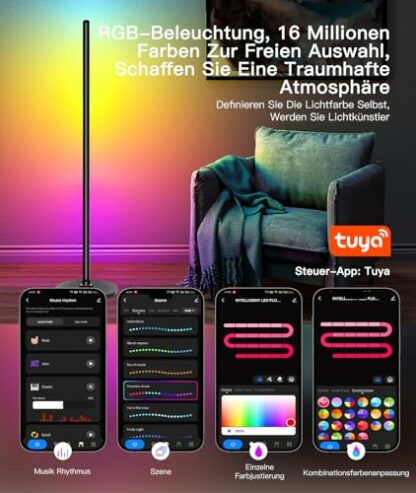 Irosiy Smart RGB Floor Lamp, WiFi & Bluetooth Controlled, 16 Million Colors, 3-Sided Lighting, Adjustable Brightness, Music Sync, & Assistant Compatible, Aluminum Base, Silicone - Image 4