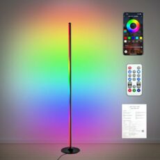 Irosiy Smart RGB Floor Lamp, WiFi & Bluetooth Controlled, 16 Million Colors, 3-Sided Lighting, Adjustable Brightness, Music Sync, & Assistant Compatible, Aluminum Base, Silicone