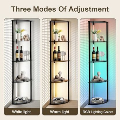 Izrielar LED Floor Lamp RGB with Shelves, 3 Layers Wooden Shelf Standing Light, Adjustable Brightness Corner Standing Lamp, 3 Color Temperature, Modern Reading Lamp for Bedroom, Living Room, Office - Image 3