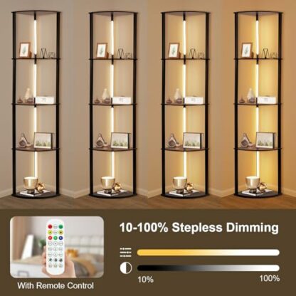 Izrielar LED Floor Lamp RGB with Shelves, 3 Layers Wooden Shelf Standing Light, Adjustable Brightness Corner Standing Lamp, 3 Color Temperature, Modern Reading Lamp for Bedroom, Living Room, Office - Image 4